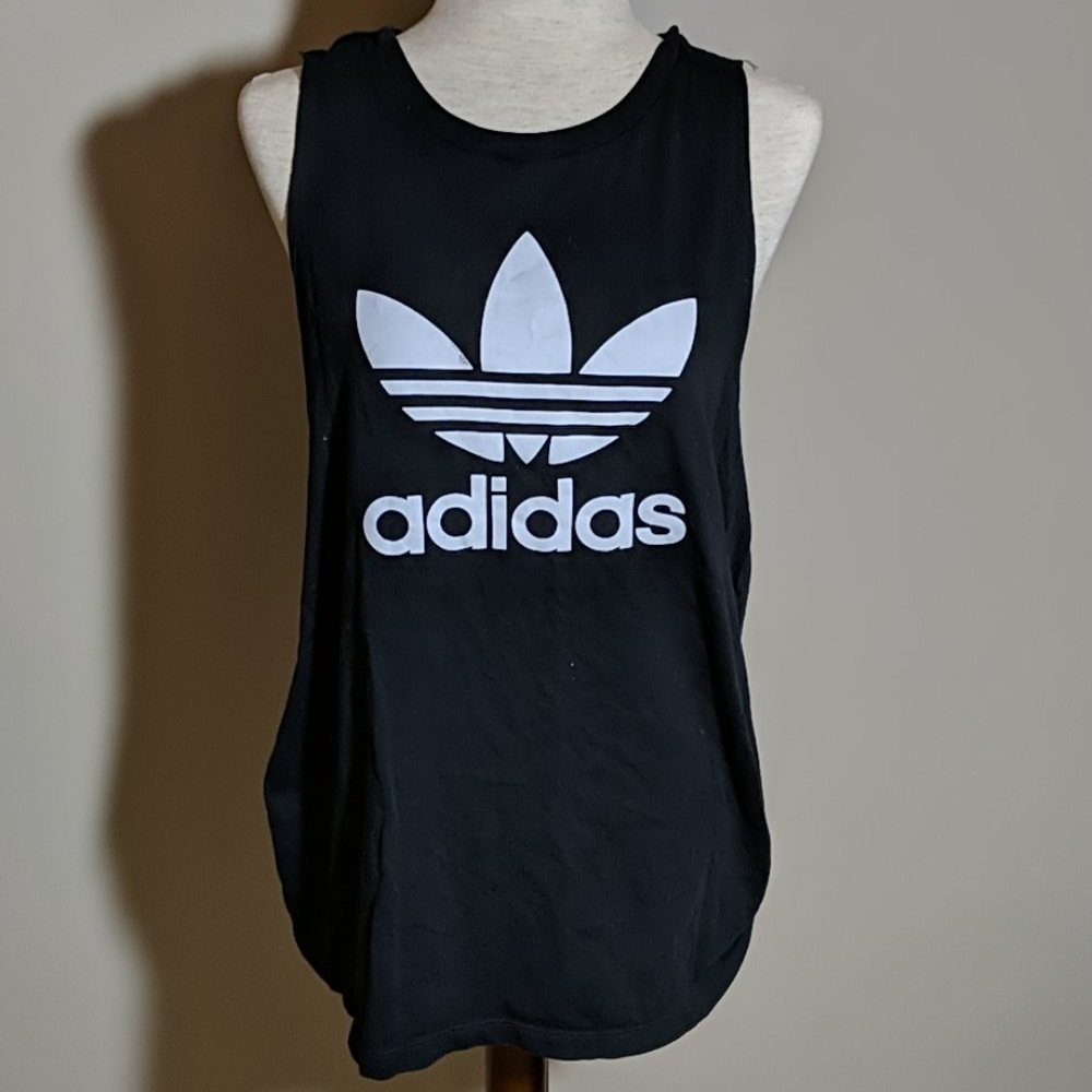 Retro Adidas Classic Trefoil Logo Long Muscle Tank Size L Vintage